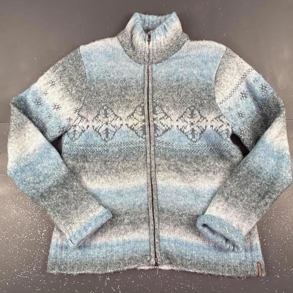 Columbia XCO Sweater Womens Large Blue Wool Blend Zip Thru Nordic Fair Isle Ski - Picture 1 of 8